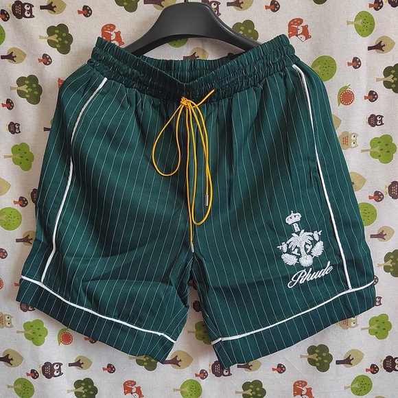 Rhude Stripe Embroidery Casual Shorts Green